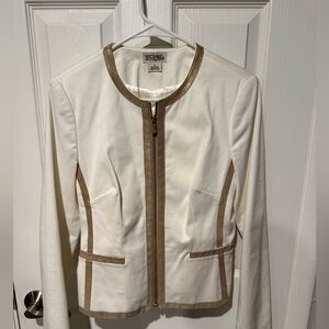 MICHAEL KORS Ivory Blazer w/sparkly Gold trim zipper front zipper wrist sz 6